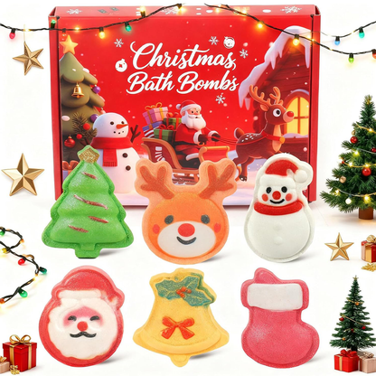 Christmas Bath Bombs for Kids & Women, Handmade Bath Bomb Gift Set of 6 Fun Shapes, Perfect Stocking Stuffers for Teen Girls & Boys, Skin Care Bathbombs as Christmas Gifts for Kids