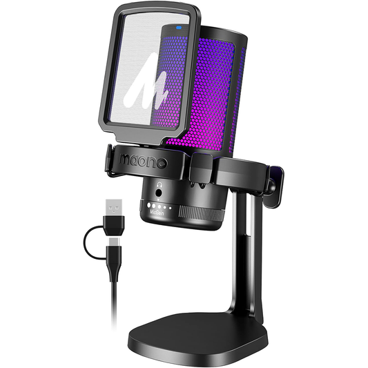 MAONO USB Gaming Microphone for PC, Noise Cancellation Condenser Mic with RGB Lights, Mute, Gain for Streaming, Recording, Podcast, Chat, Twitch, YouTube, Discord, Computer, PS5, PS4, GamerWave