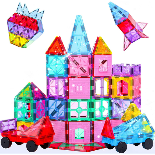 Upgraded Antibacterial Magnetic Tiles - 106 PCS Magnet Building Blocks for Kids, 3D STEM Sensory Toys | Inhibits Bacterial Growth for Safe Play | Educational Construction Set & Xmas Gift