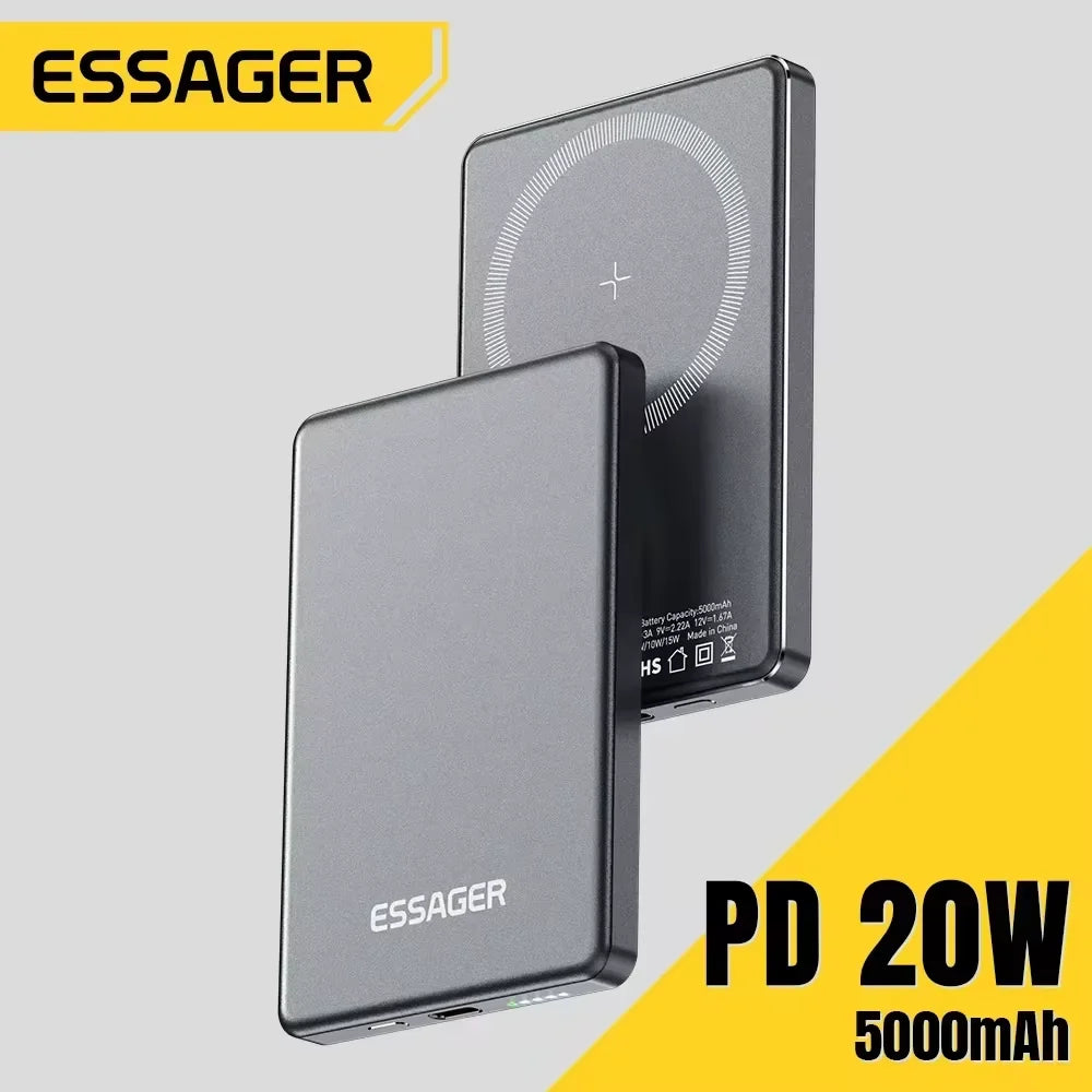 Essager Thin Wireless Power Bank Magnetic 20W 5000mAh Portable Fast Charging External Battery for Magsafe For iPhone 17 16 15 14