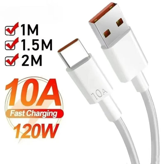 1M/1.5M/2M 10A Super Fast Charging Cable Universal 120W USB Type C Cable For Xiaomi Smasung S24 S23 Huawei P70 Honor Data Cord