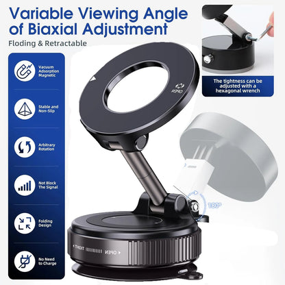 360° Rotatable Vacuum Magnetic Phone Holder, Foldable and Retractable Suction Cup Car Phone Mount for Car/Gym/Mirror/Smooth